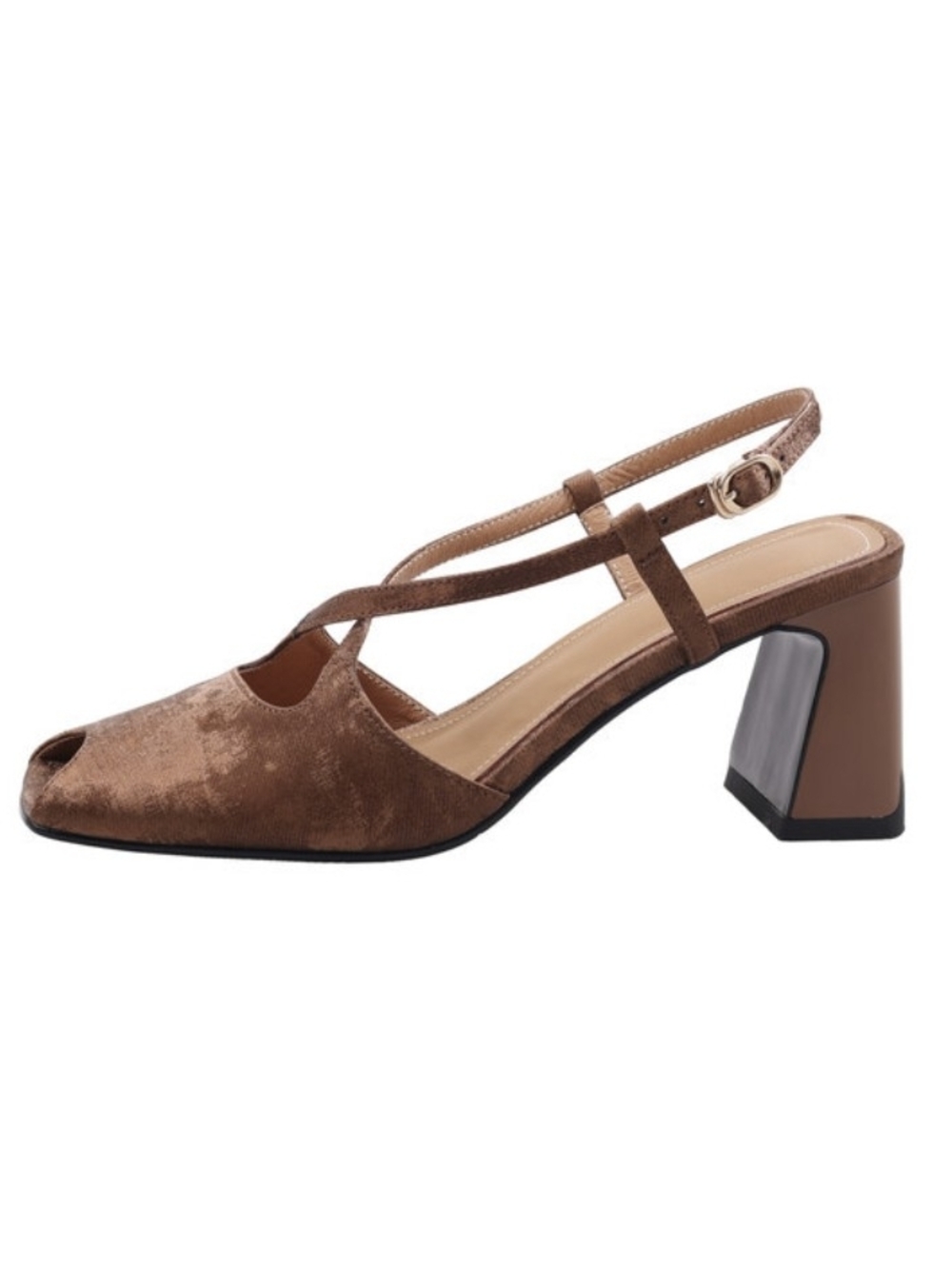 Original CORIUM Jianna Peep Toe Womens Chunky Heels Slingback Shoes Brown Size 8